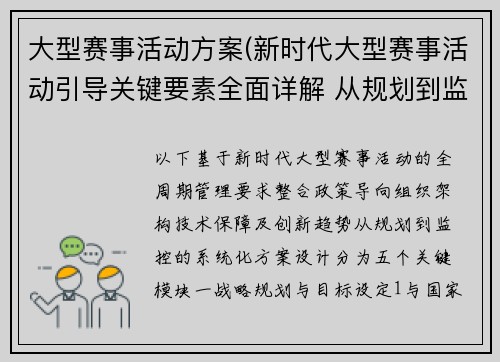 大型赛事活动方案(新时代大型赛事活动引导关键要素全面详解 从规划到监控全周期管理)
